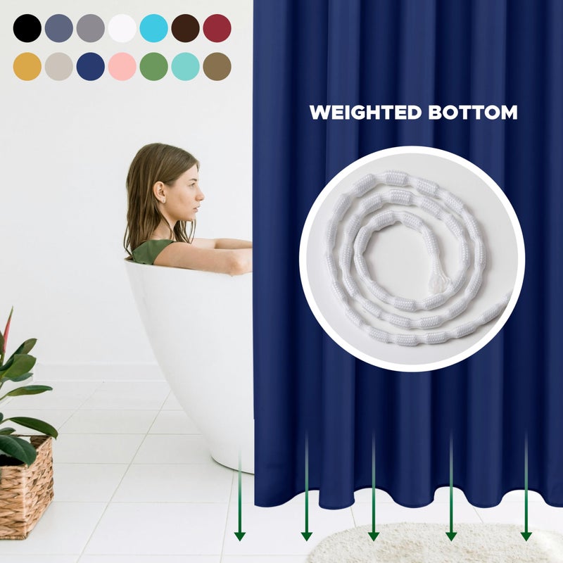 Biscaynebay Extra Long Fabric Shower Curtain Liner 72" Width by 84" Length, Navy Water Resistant Bathroom Curtains, Rust Resistant Grommets Weighted Bottom Hem Machine Washable - Image 3